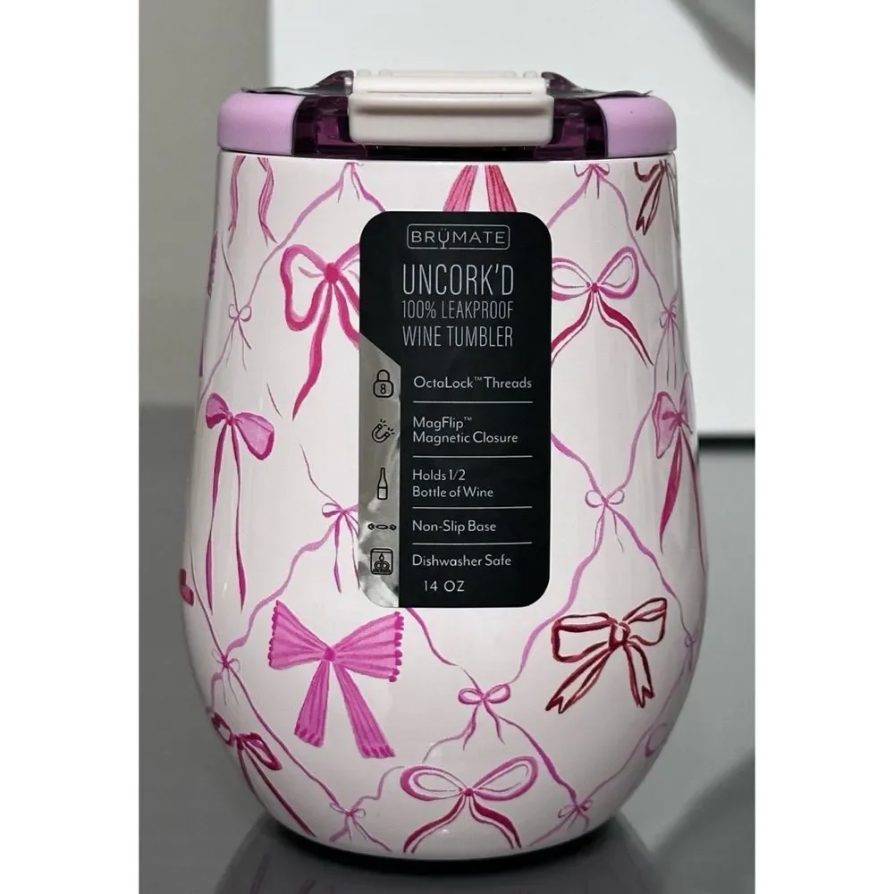 SET OF‎ 2- BRUMATE UNCORK'D 14oz WINE TUMBLERS, BOWS
